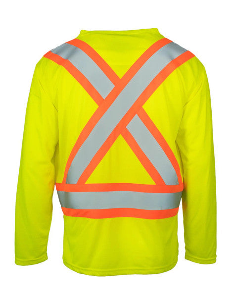 Hi Vis V-Neck Long Sleeve Safety Tee with Chest Pocket