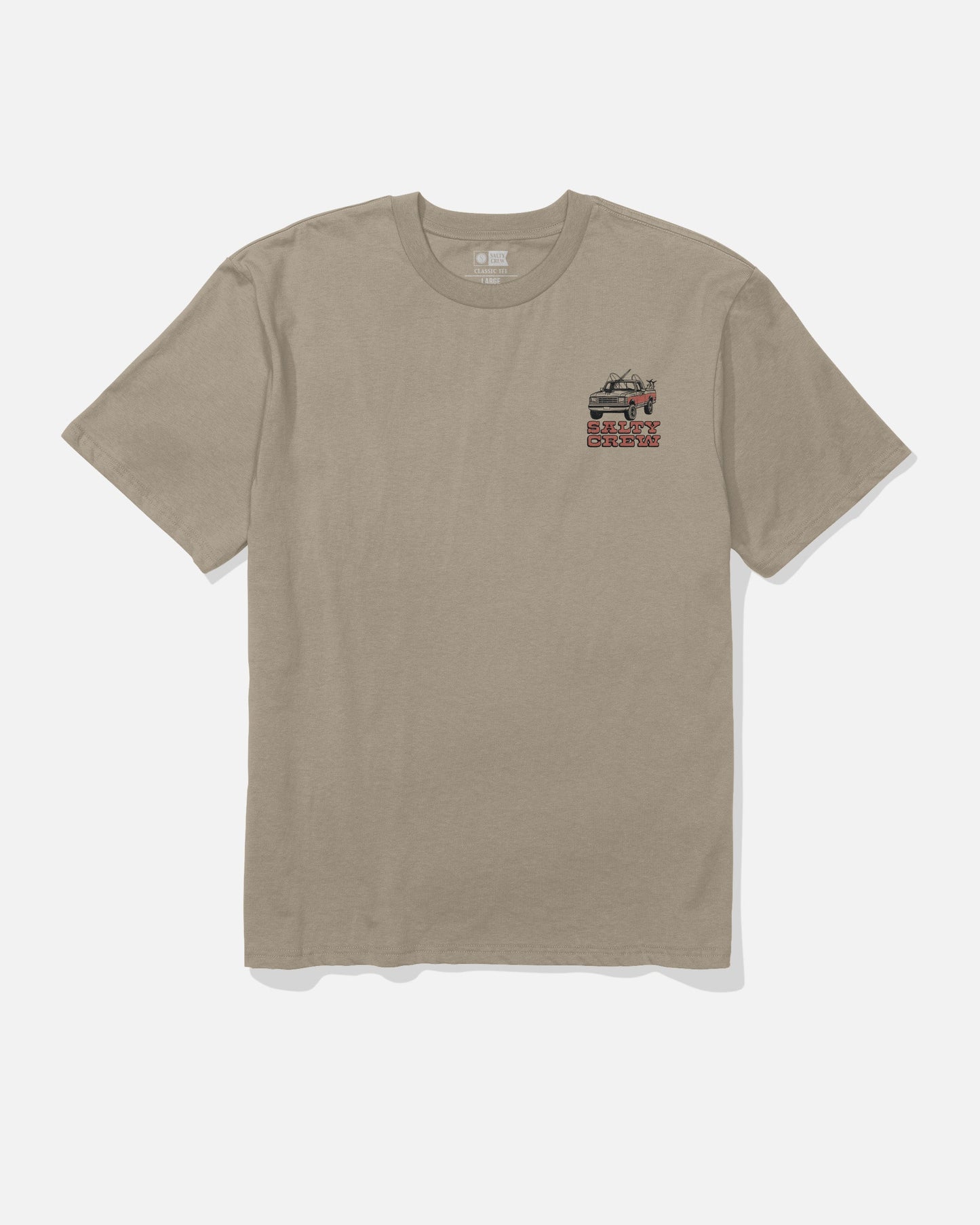 Salty Crew Truck Stop Classic Tee in sage green with truck graphic