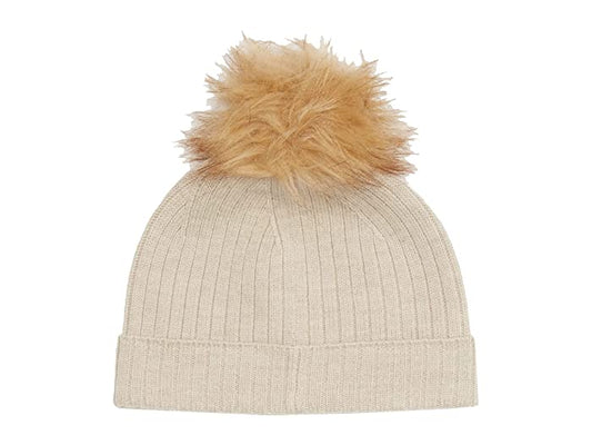 .Wool Faux Fur Pom Beanie