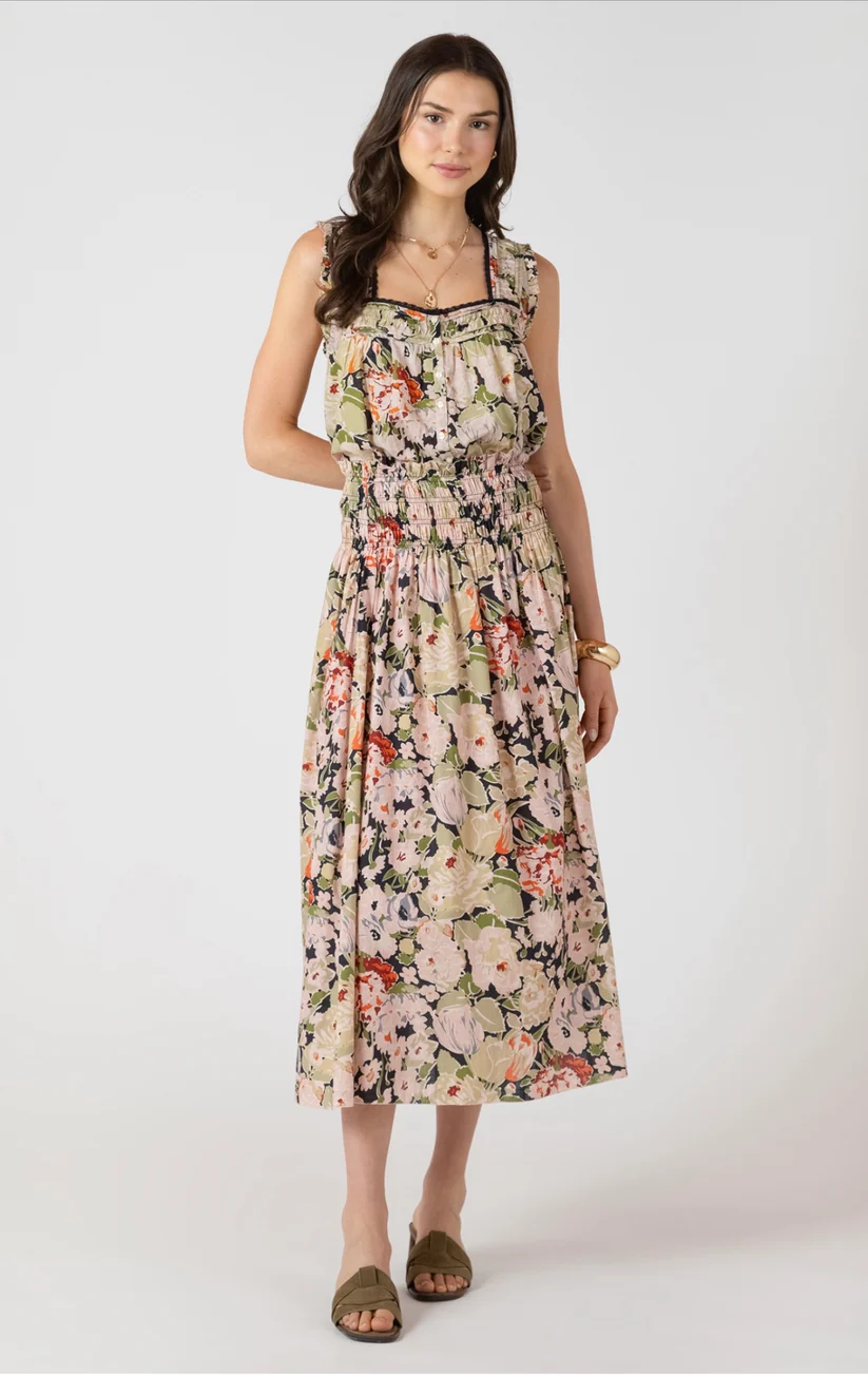 .Smocked Waist Midi Skirt