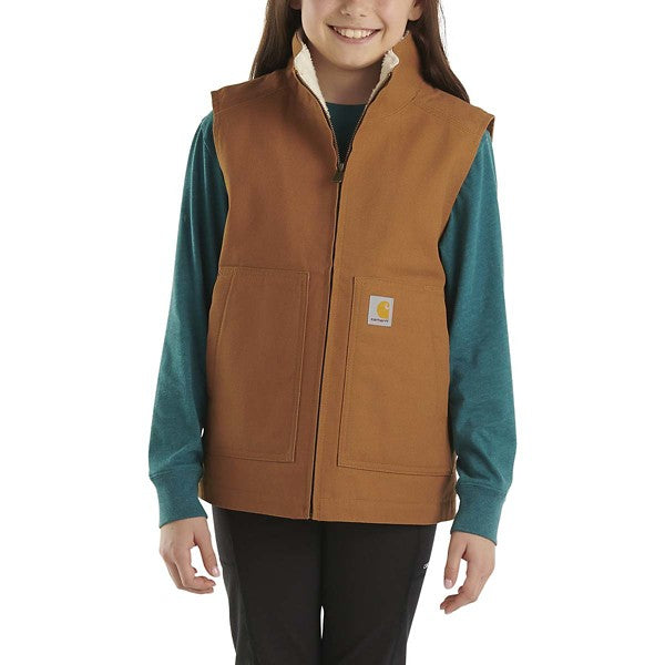 Canvas Sherpa Lined Vest - Girls White Sherpa