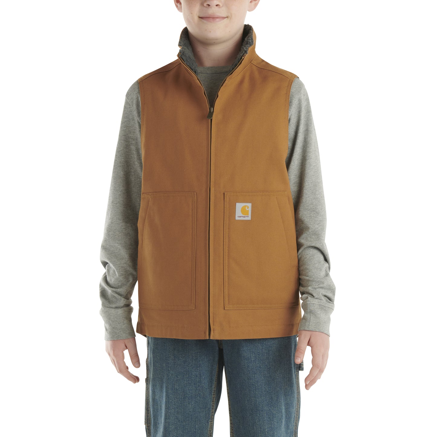 Canvas Sherpa Lined Vest - Boys Grey Sherpa