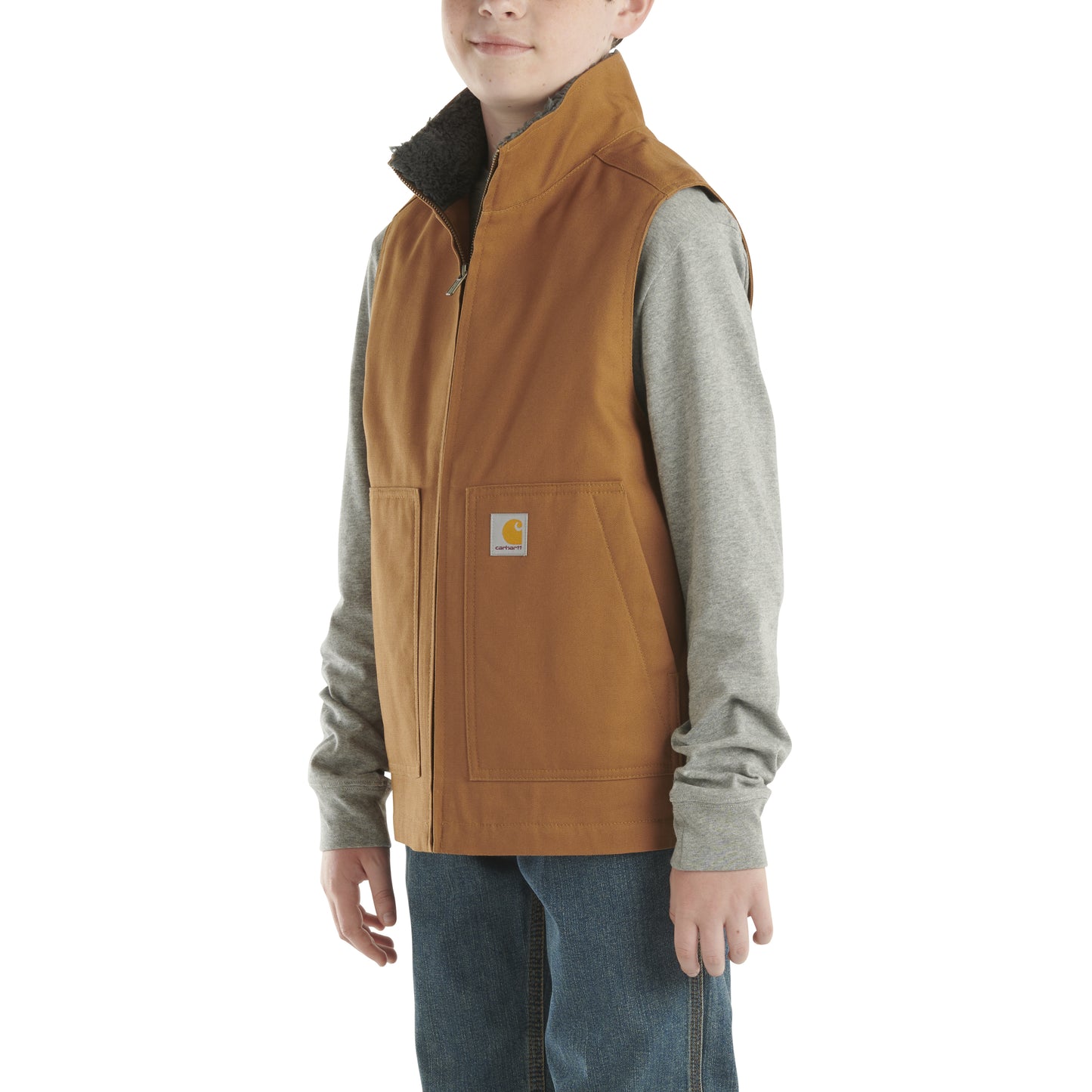 Canvas Sherpa Lined Vest - Boys Grey Sherpa