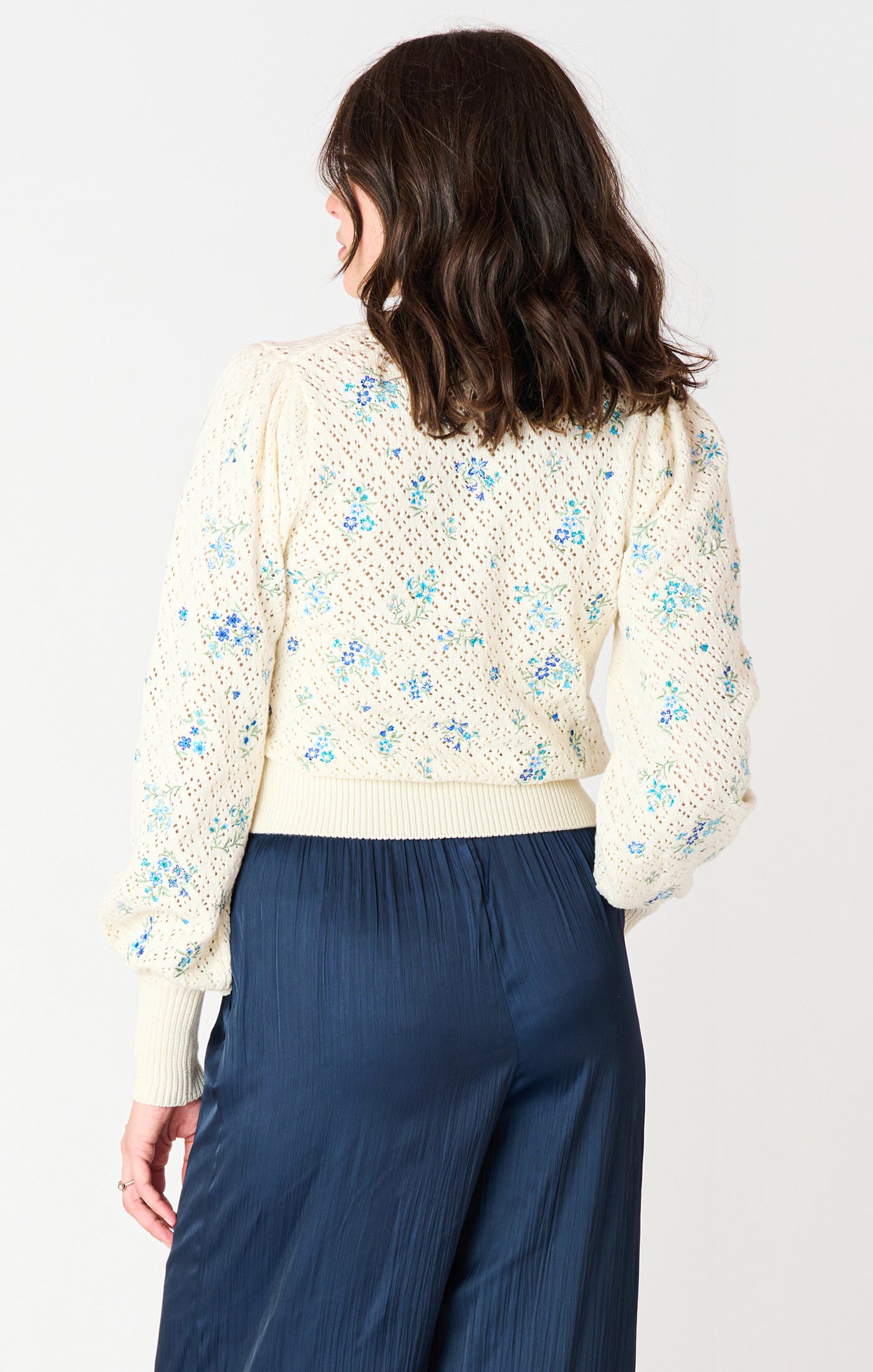 LS Pointelle Embroidered Cardigan