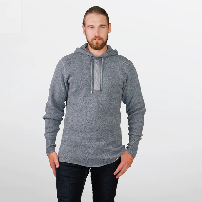 1329 - M Heavy Weight Wool Henley with Hood