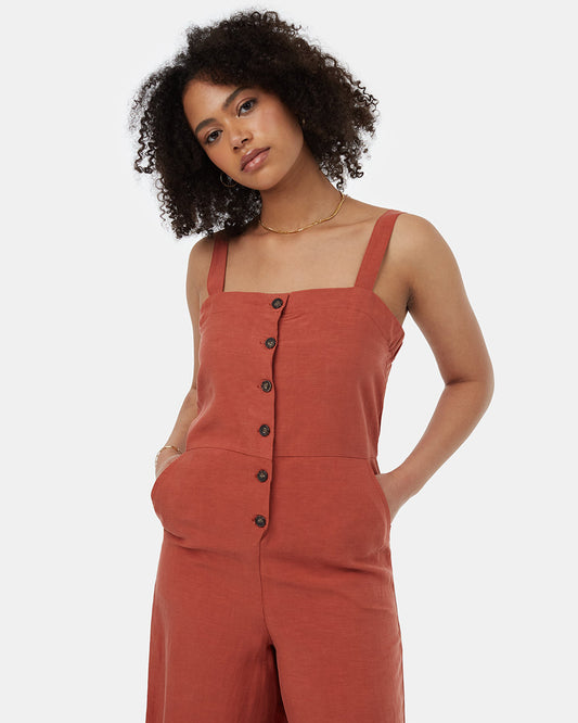 .Treelinen Apron Front Jumpsuit