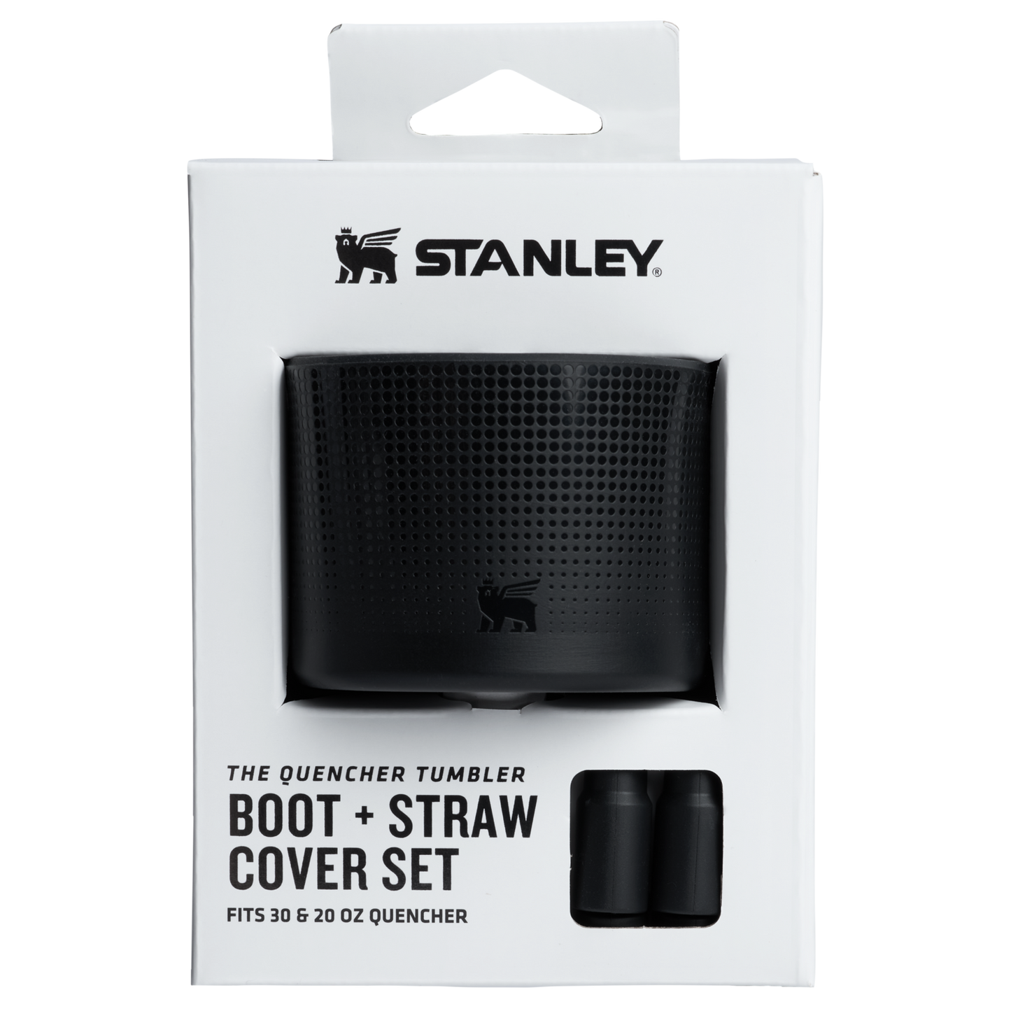 Stanley Quencher Tumbler Boot and Straw Cover Set in black packaging