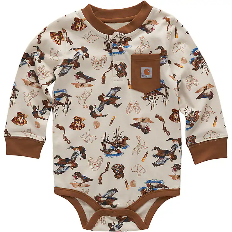 Long-Sleeve Printed Henley Bodysuit