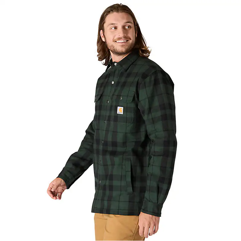 M Relaxed Fit Flannel Sherpa Lined Shirt Jacket - 107017