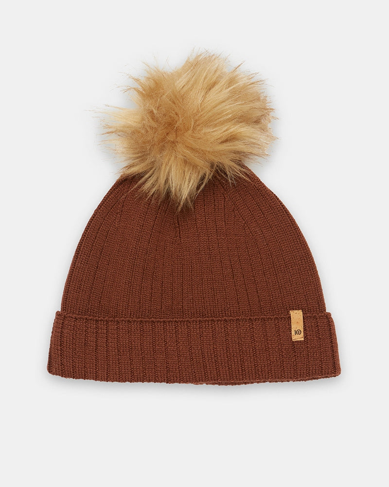 .Wool Faux Fur Pom Beanie