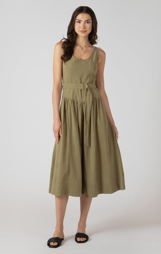 Belted Drop Waist Midi Dress