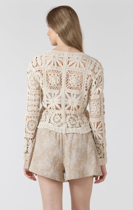 Embroidered Square Pattern Cardigan