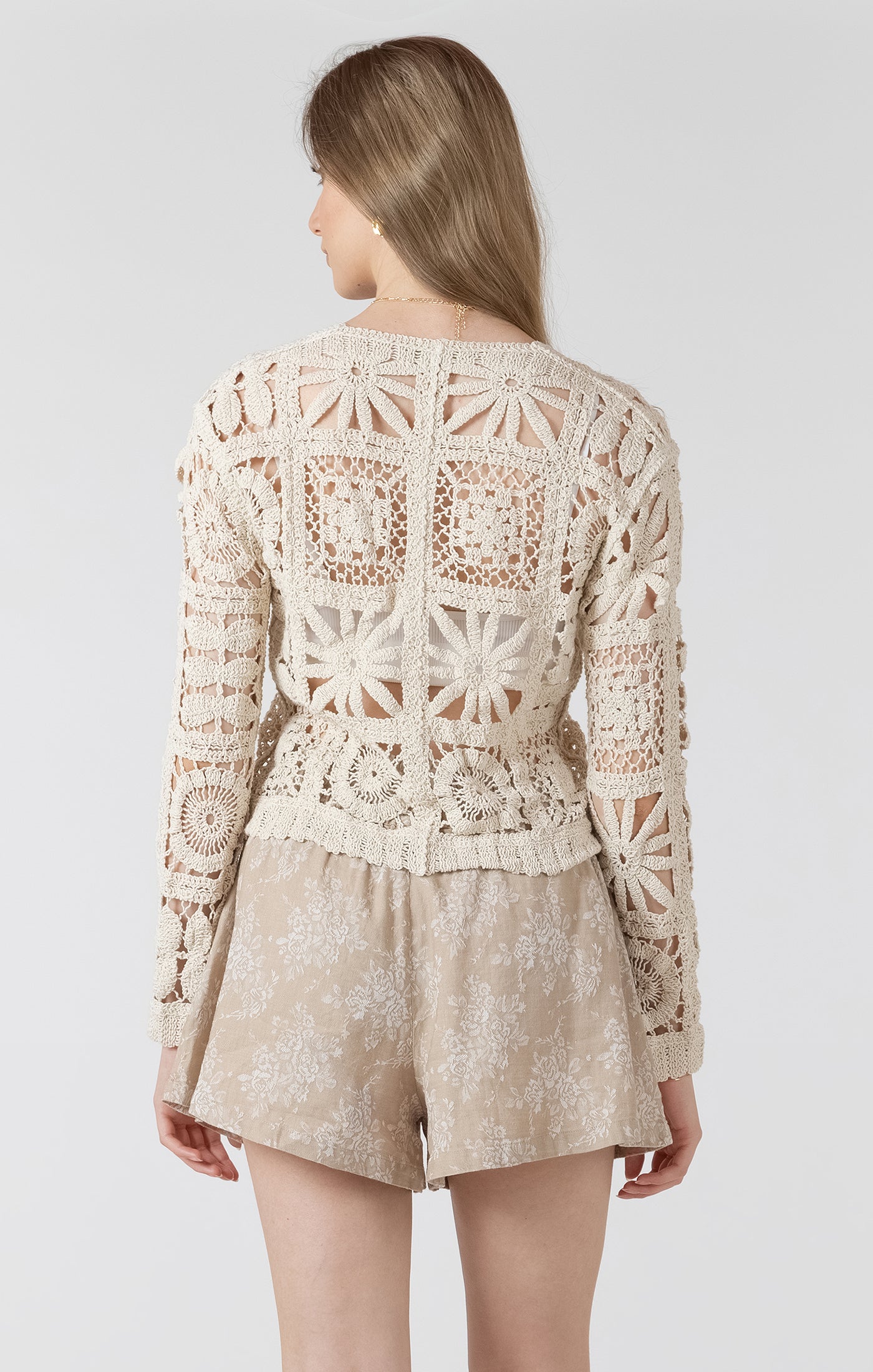 Embroidered Square Pattern Cardigan