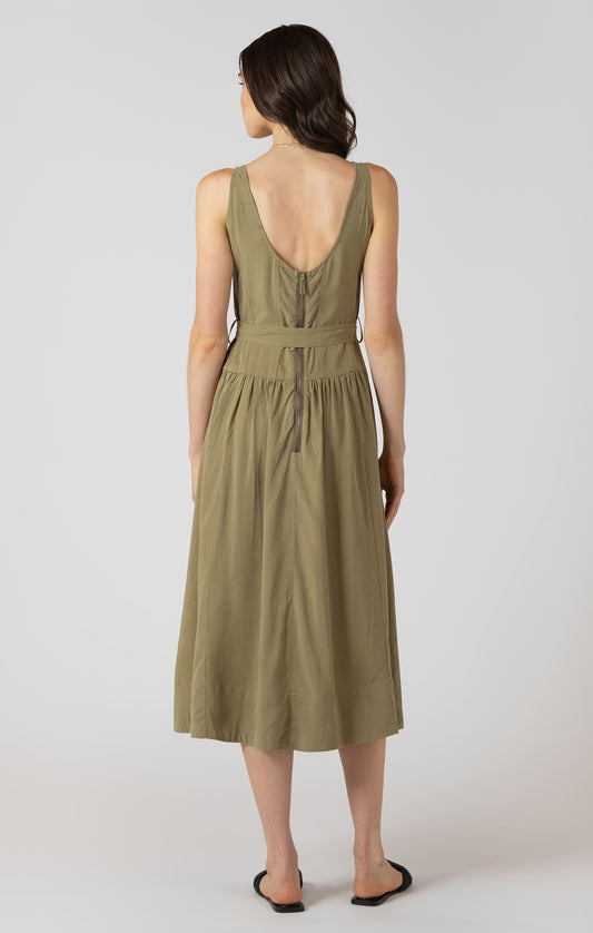 Belted Drop Waist Midi Dress