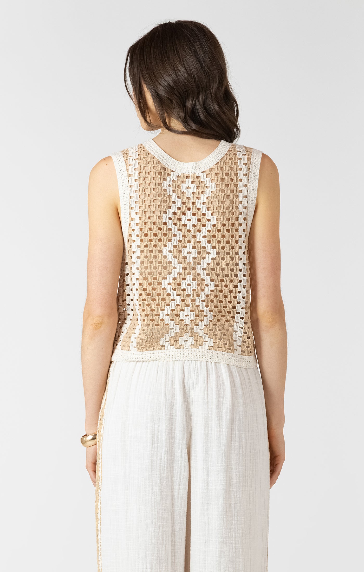 Button Back Open Work Sweater