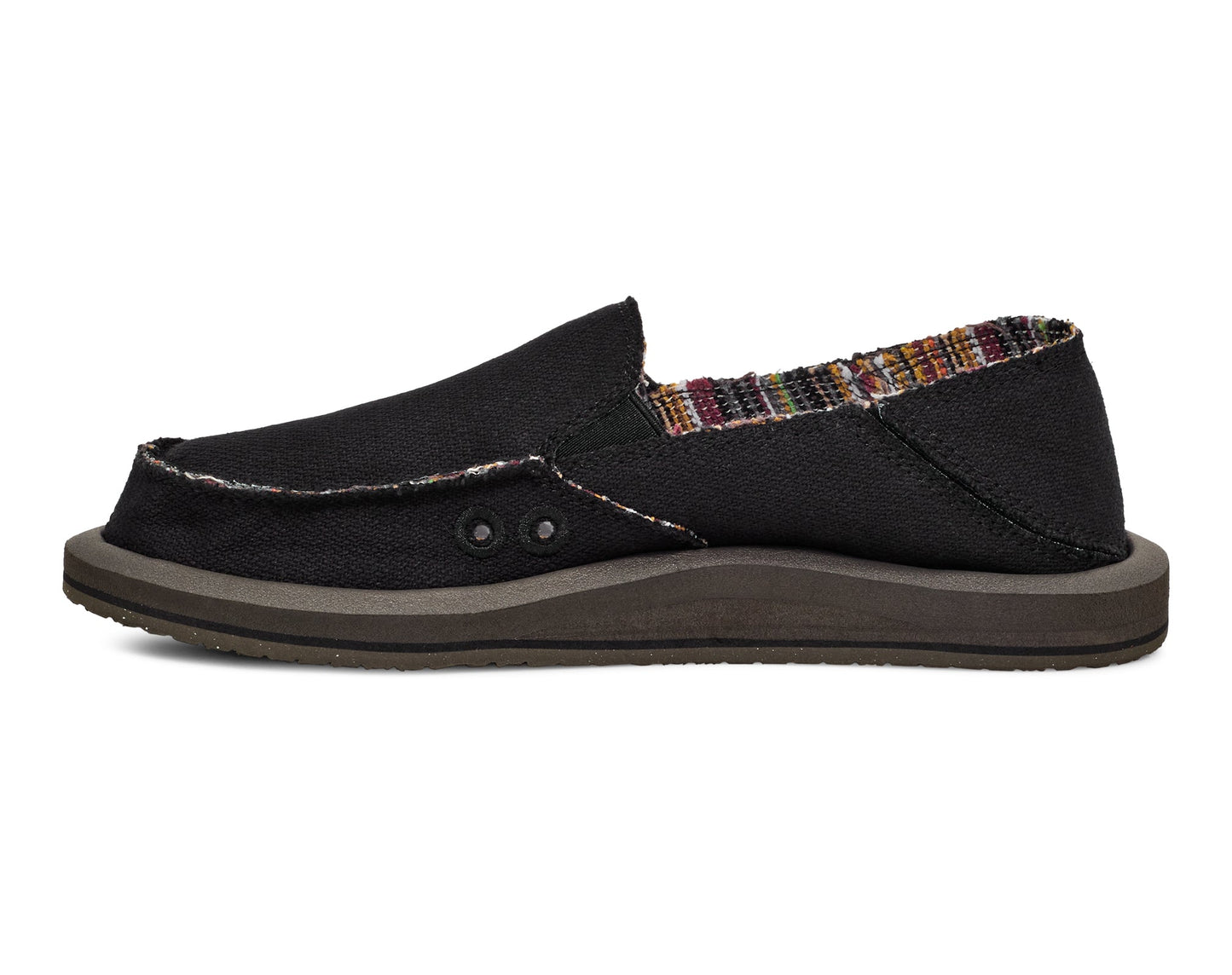 Sanuk Women's Donna Hemp 2 Tone slip-on shoe in black with colorful heel strap