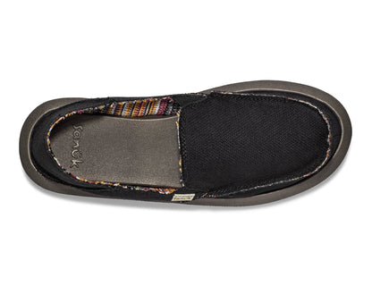 Sanuk W Donna Hemp 2 Tone black slip-on shoe with colorful patterned trim