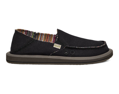Sanuk W Donna Hemp 2 Tone black slip-on shoe with colorful interior