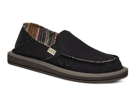 Sanuk W Donna Hemp 2 Tone slip-on shoe in black with colorful interior