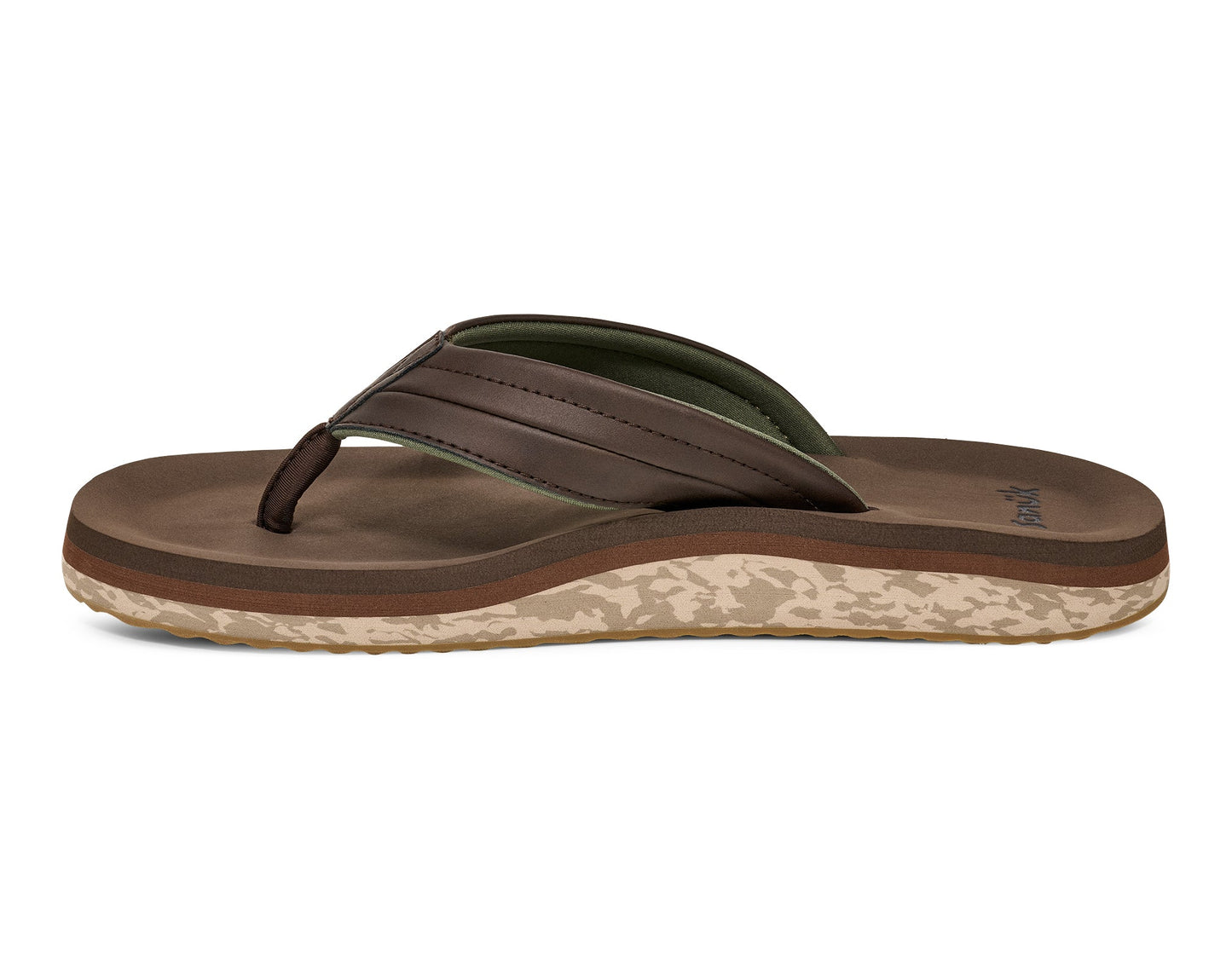 Sanuk M Tiderush dark brown flip flop sandal with textured sole