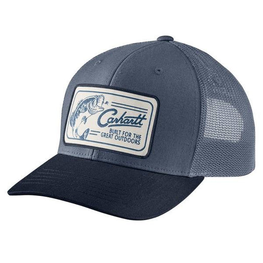 Canvas Mesh Back Fish Patch Cap - Bluestone