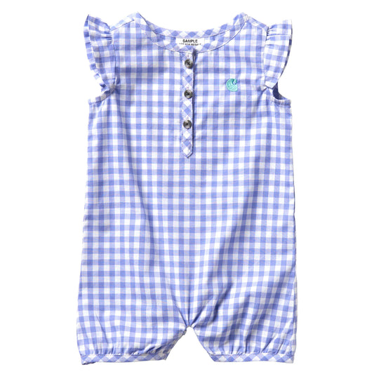 .Woven Plaid Romper - Deep Periwinkle