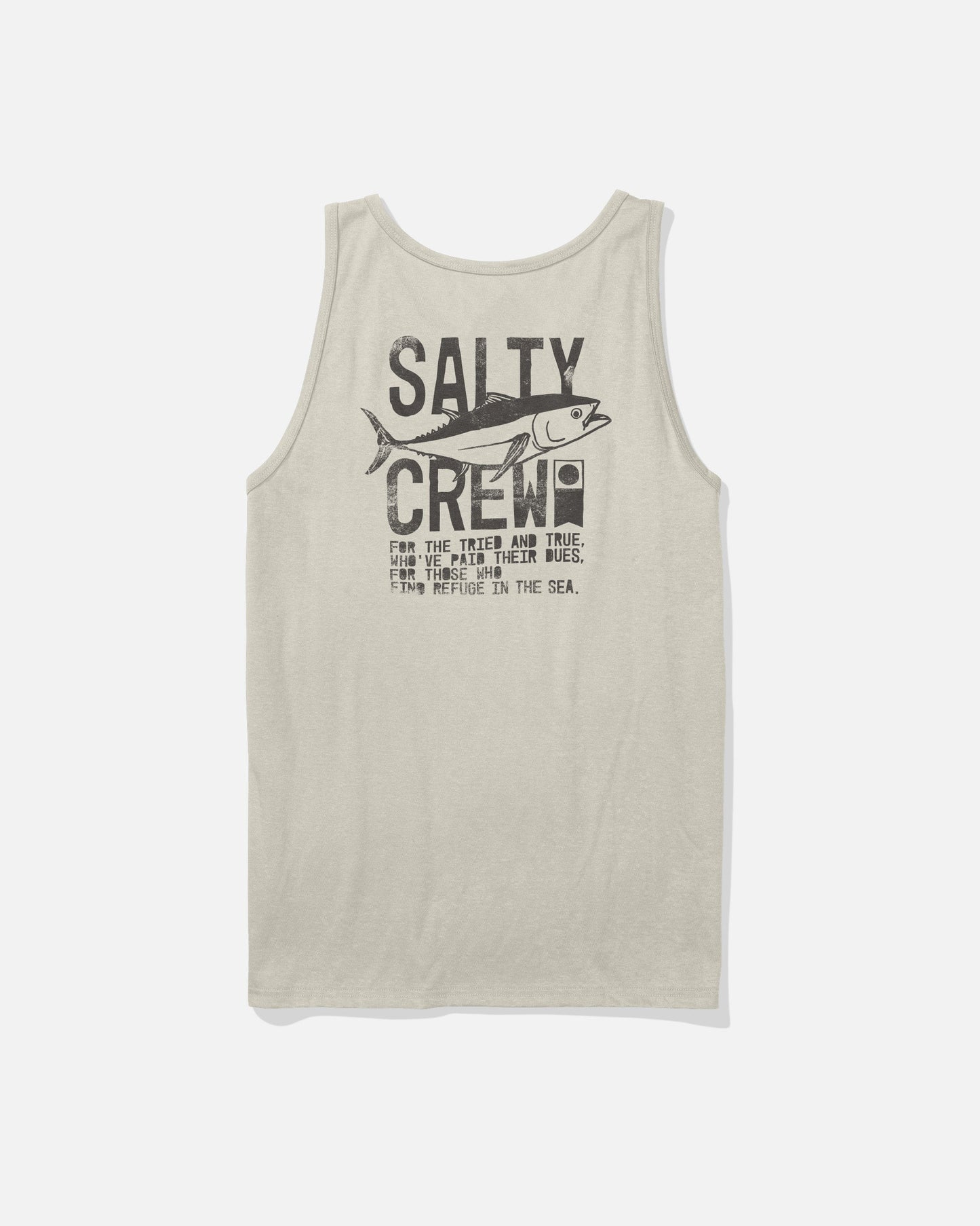 Salty Crew Tried and True tank top in bone color with fish graphic
