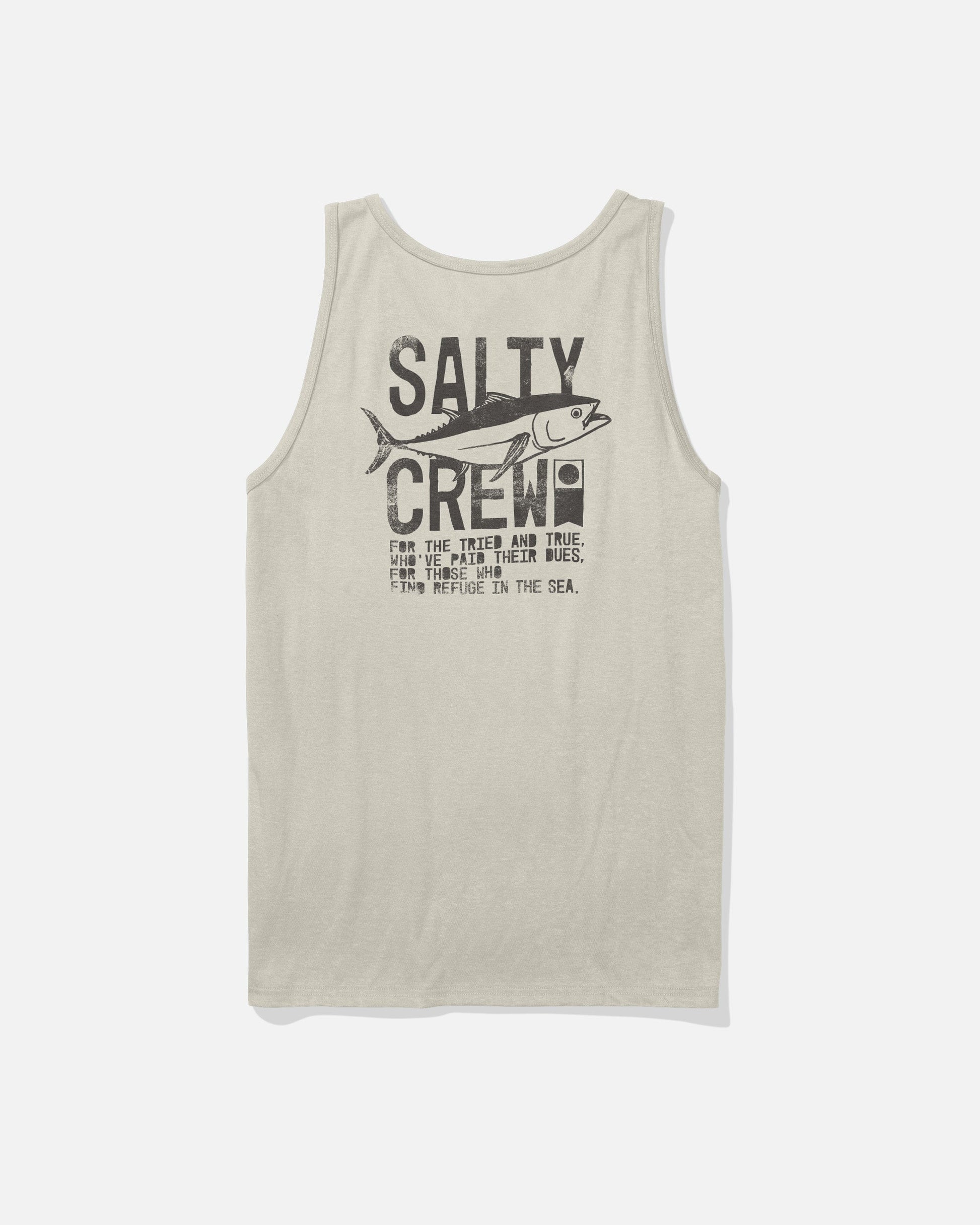 Salty Crew Tried and True tank top in bone color with fish graphic