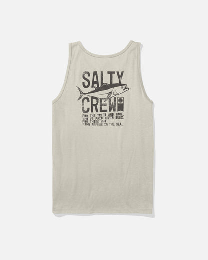 Salty Crew Tried and True tank top in bone color with fish graphic