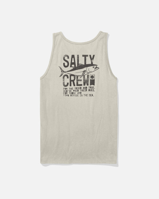 Salty Crew Tried and True tank top in bone color with fish graphic