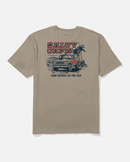 Salty Crew Truck Stop Classic Tee in twig green with vintage truck graphic