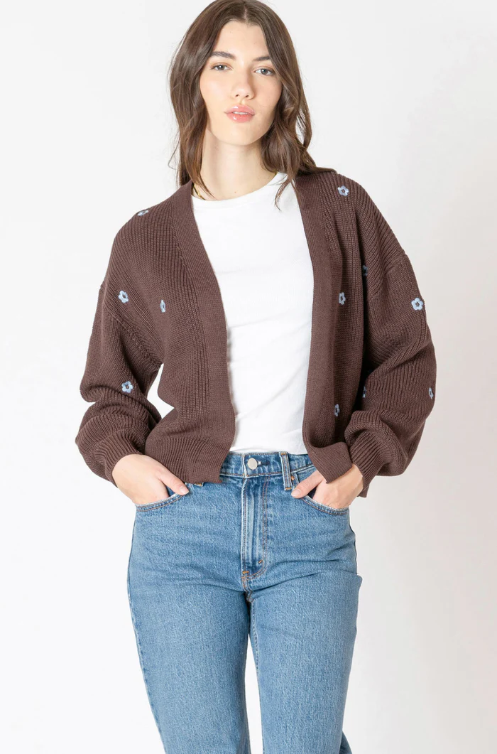 Embroidered Open Cardigan