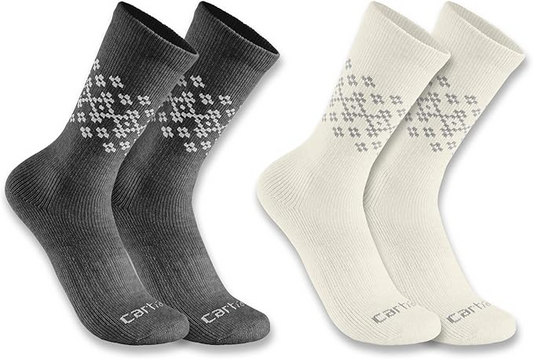 Womens - Midweight Synthetic Wool Blend Fairisle Crew Sock 2 Pack