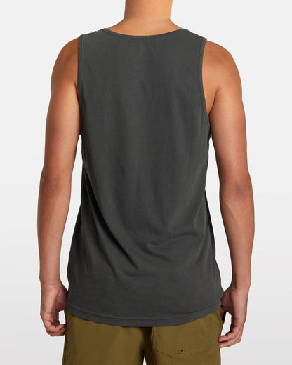 Back view of man wearing RVCA PTC 2 Pigment Tank in dark charcoal color