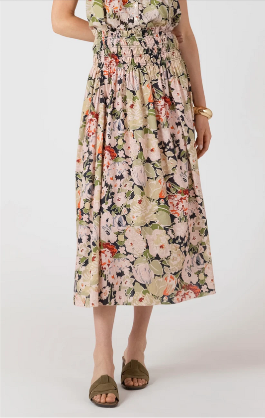 Smocked Waist Midi Skirt