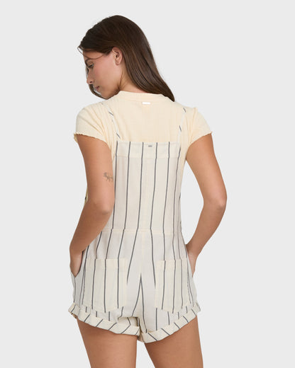 Billabong Wild Pursuit Overall YD in White Cap colorway, back view on model