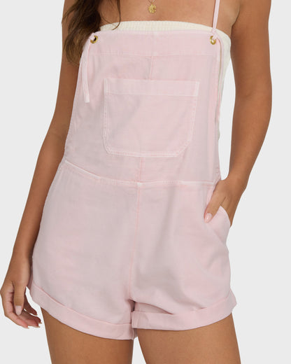 Billabong Wild Pursuit Overall Solid in Rosewater pink with gold hardware details