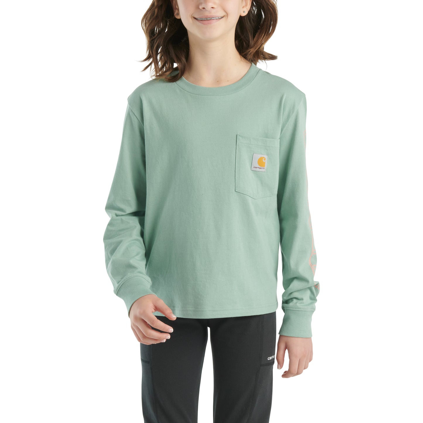 .Girls Long-Sleeve Graphic Pocket T-Shirt