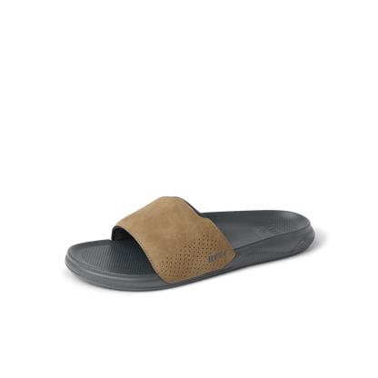 Reef Men's Tailslide sandal with tan canvas strap and grey sole