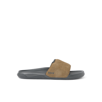 Reef Men's Tailslide sandal in grey and tan colorway on white background