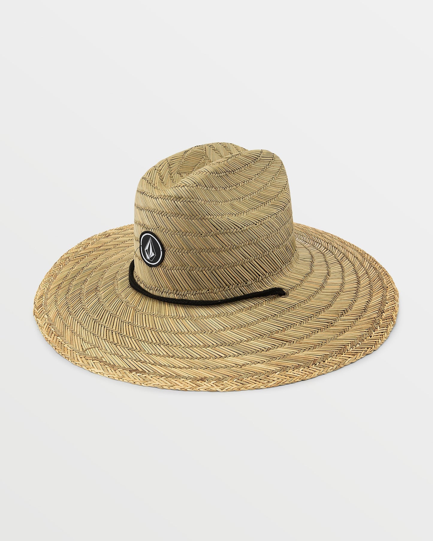 Volcom Quarter Straw Hat in natural tan with woven pattern and black logo