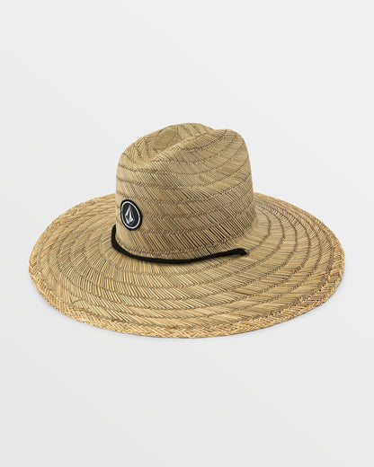 Volcom Quarter Straw Hat in natural tan with woven pattern and black logo