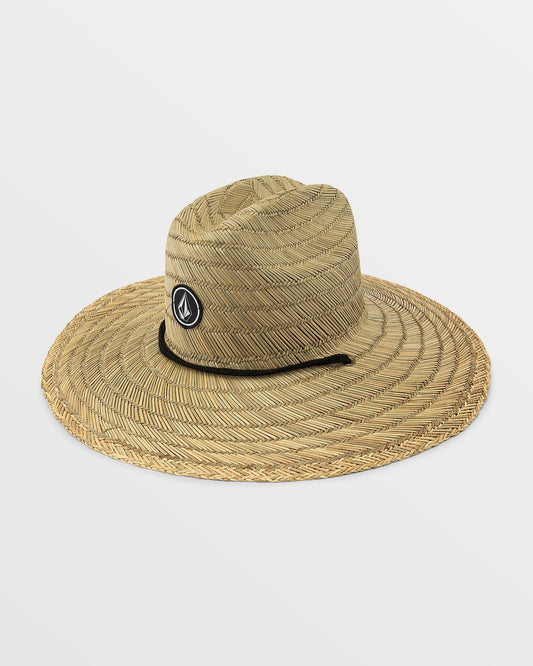 Volcom Quarter Straw Hat in natural tan with woven pattern and black logo