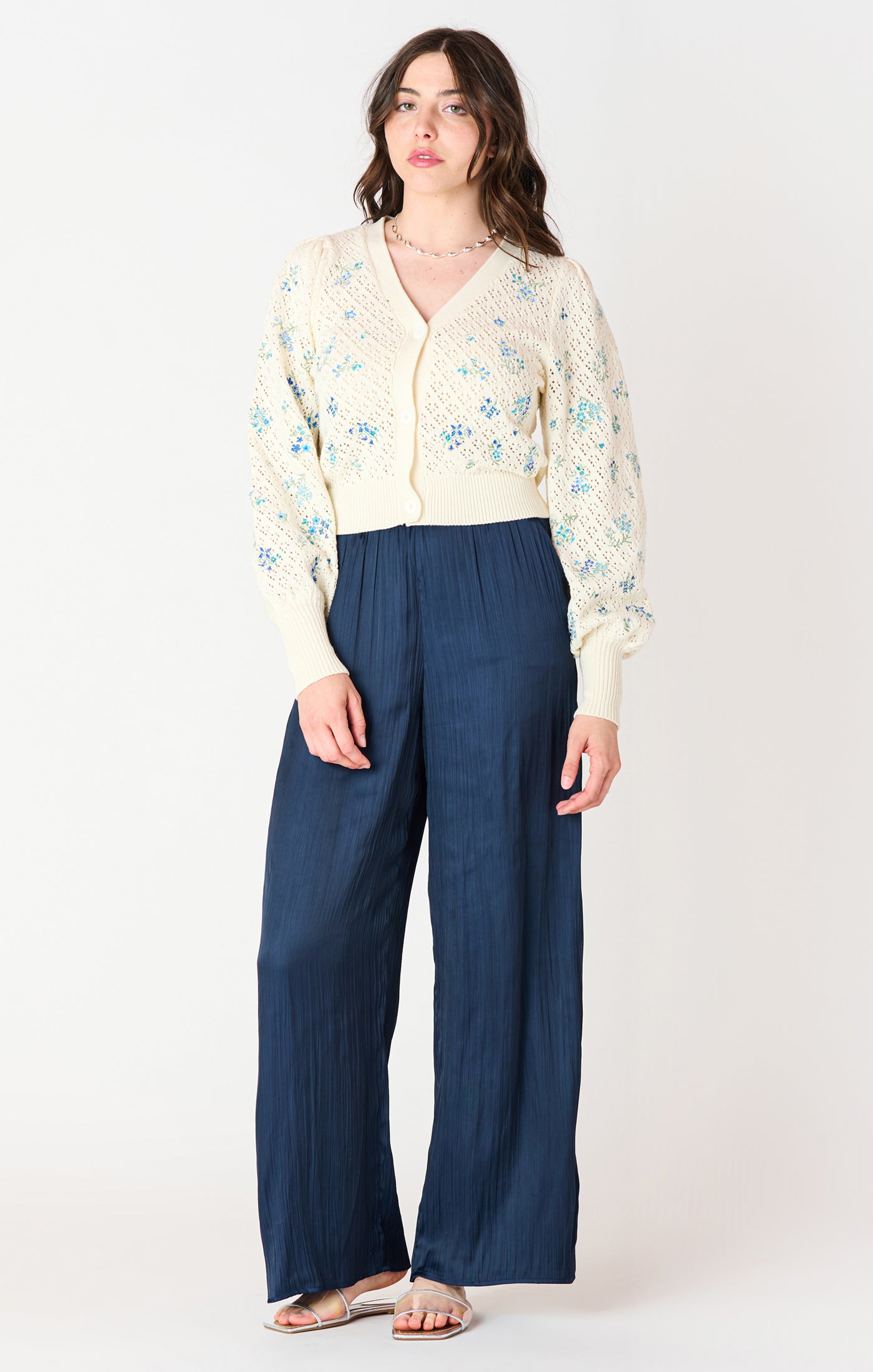 LS Pointelle Embroidered Cardigan