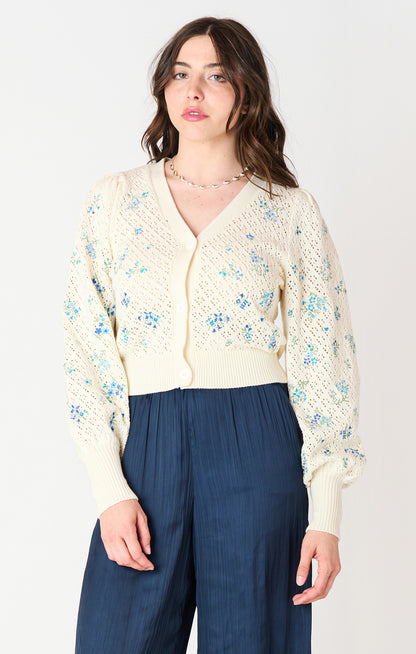 LS Pointelle Embroidered Cardigan
