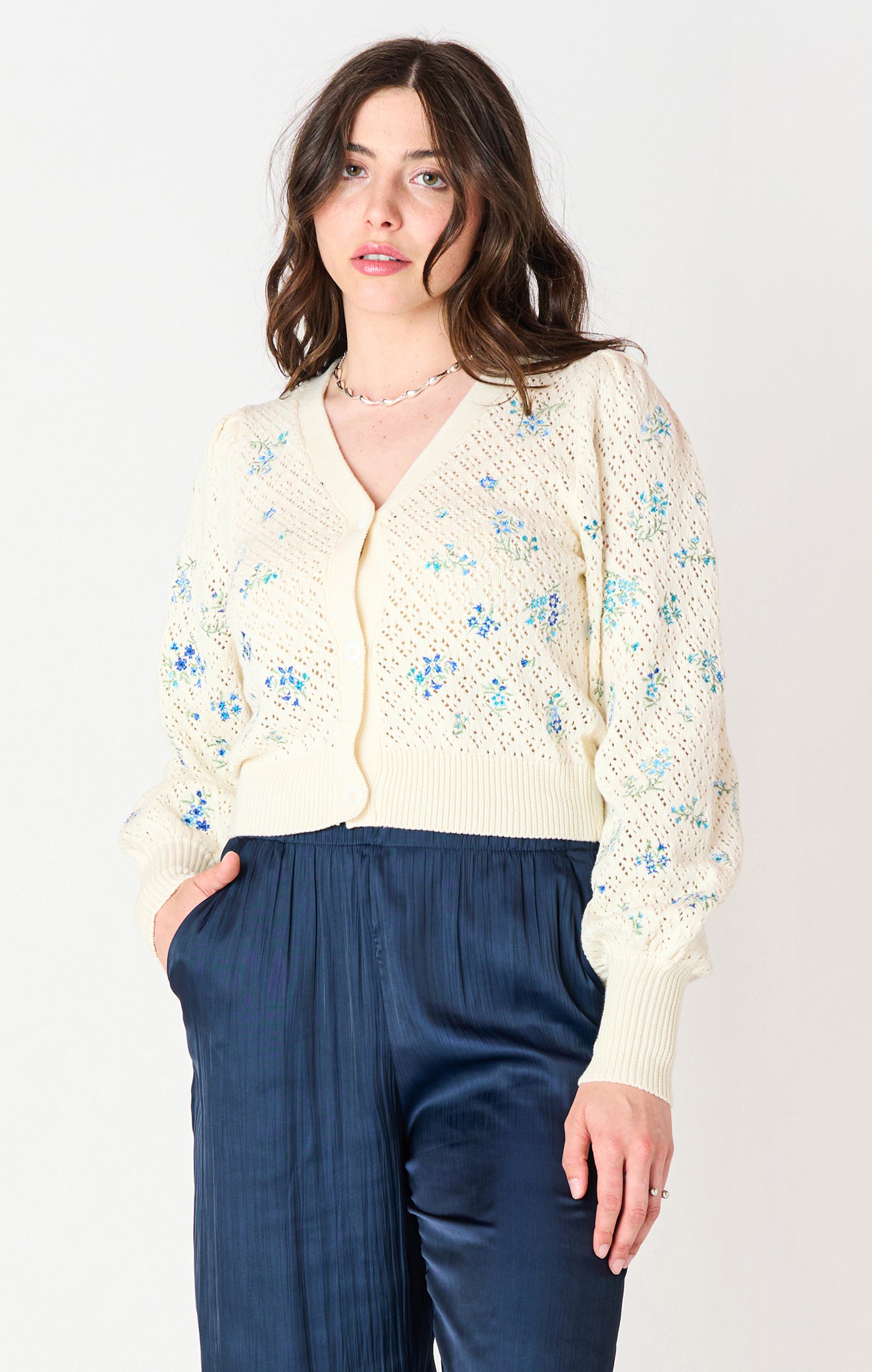 LS Pointelle Embroidered Cardigan