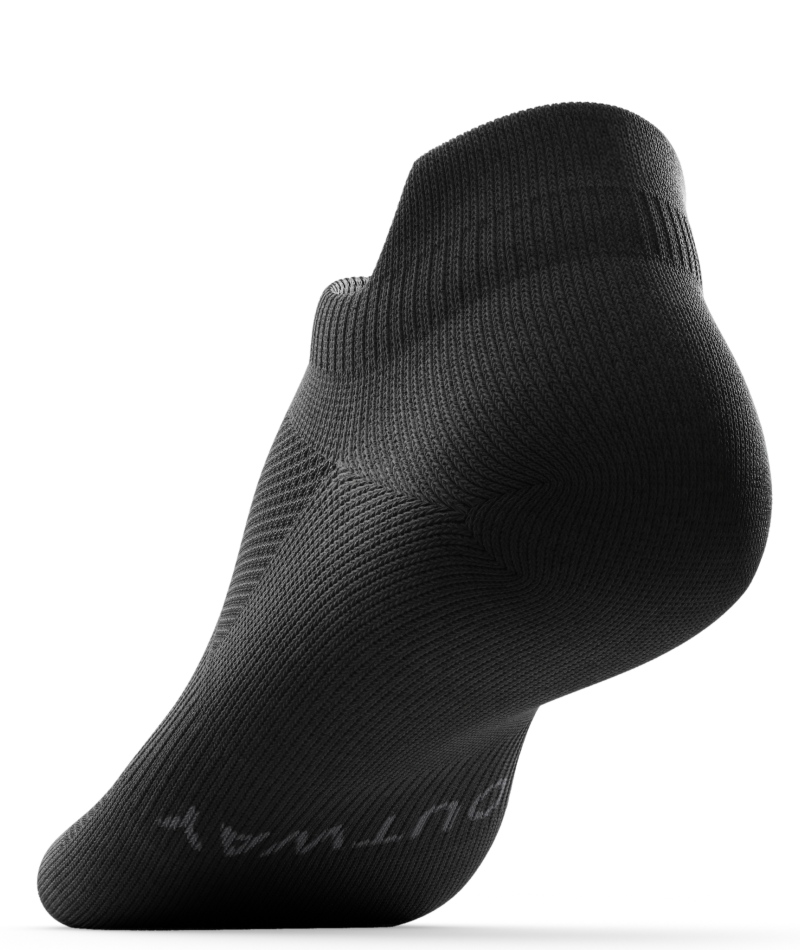 Outway Flagship Ankle sock in black, rear view showing heel and cushioning detail