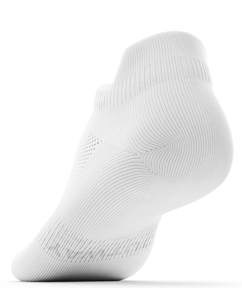 Outway Flagship Ankle Sock in white, shown from rear heel angle on white background