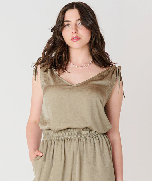 V-Neck Tie Shoulder Top
