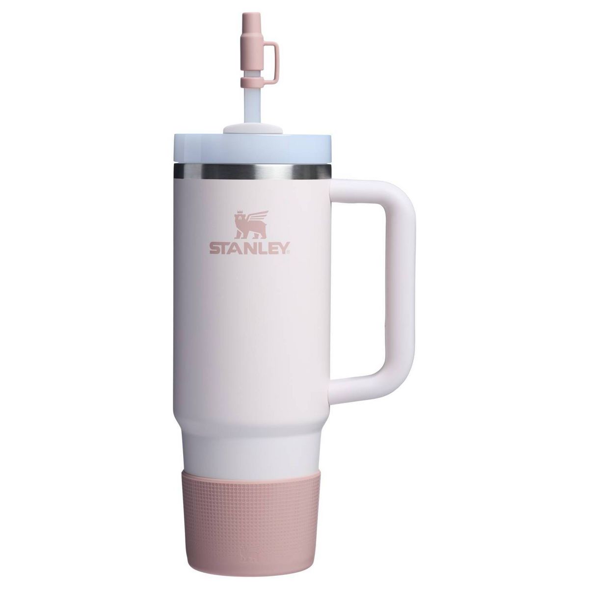 Stanley Quencher Tumbler with straw in Pink Dusk colorway on white background